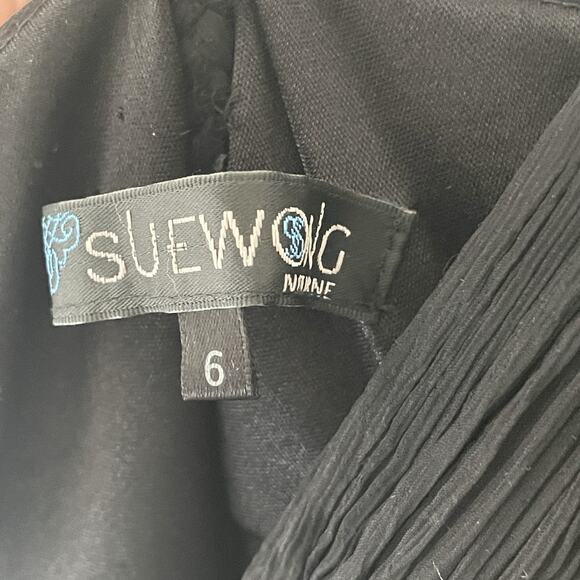 Vtg Y2K Sue Wong Black Silk Beaded Cocktail Dress 6 Vampy Witchy Fairy Grunge - Picture 6 of 12